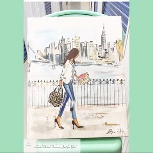 CHIC GIRL IN THE CITY SKYLINE Painting Canvas